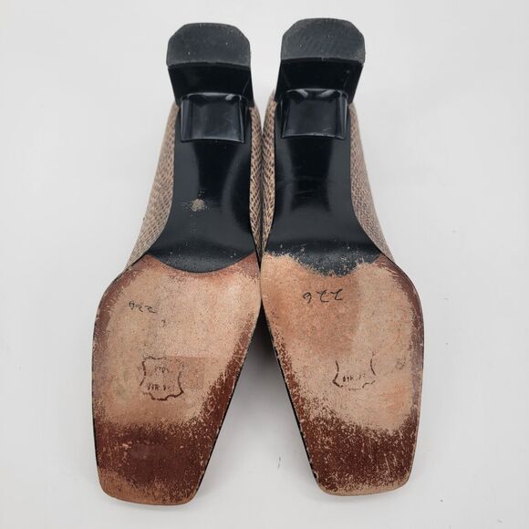 Stuart Weitzman Size 6.5 Snakeskin Heels Leather Slip On Shoes Tan Brown Womens - Picture 7 of 9